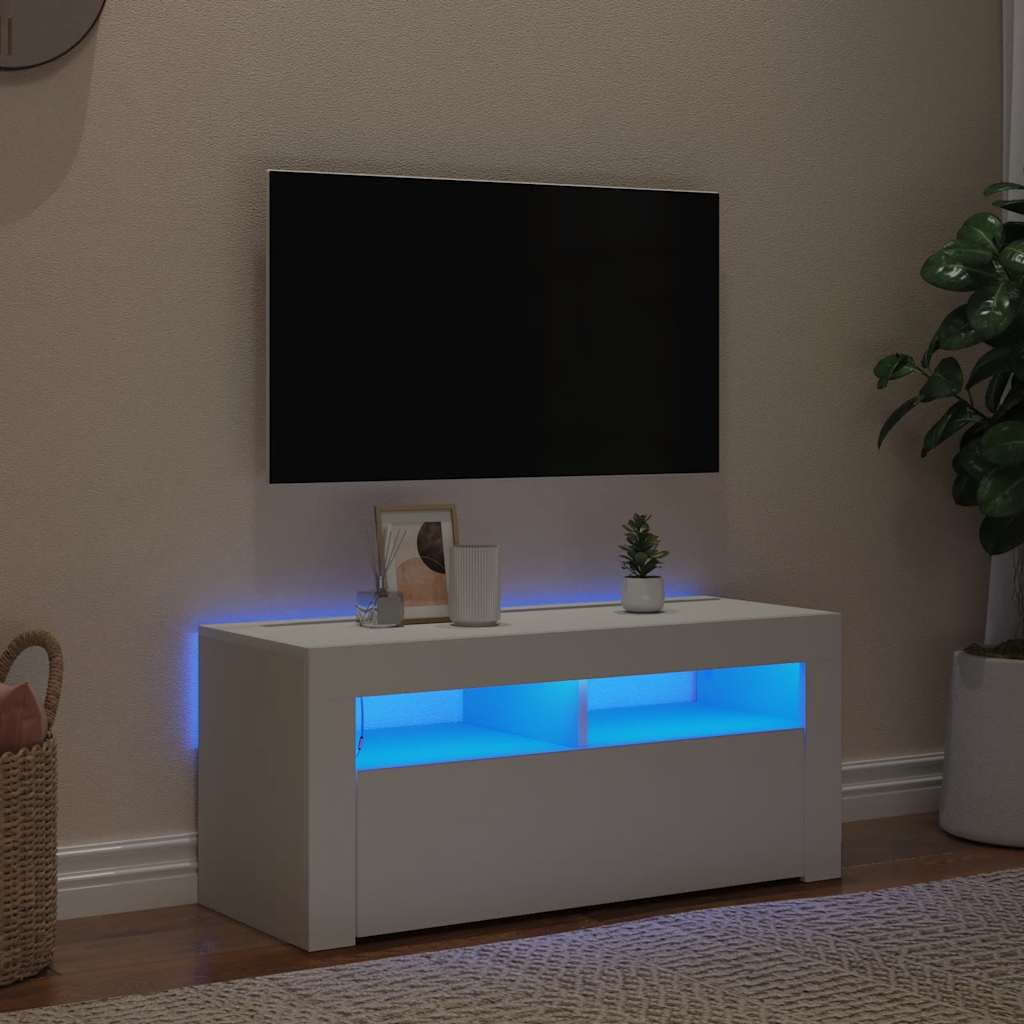 Móvel de TV com luzes LED 90x39x30 cm branco brilhante