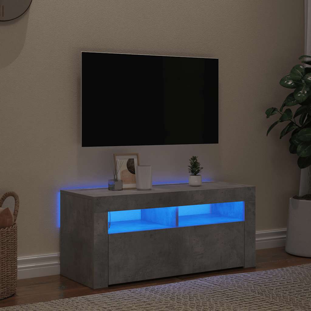 Móvel de TV com luzes LED 90x39x30 cm branco brilhante