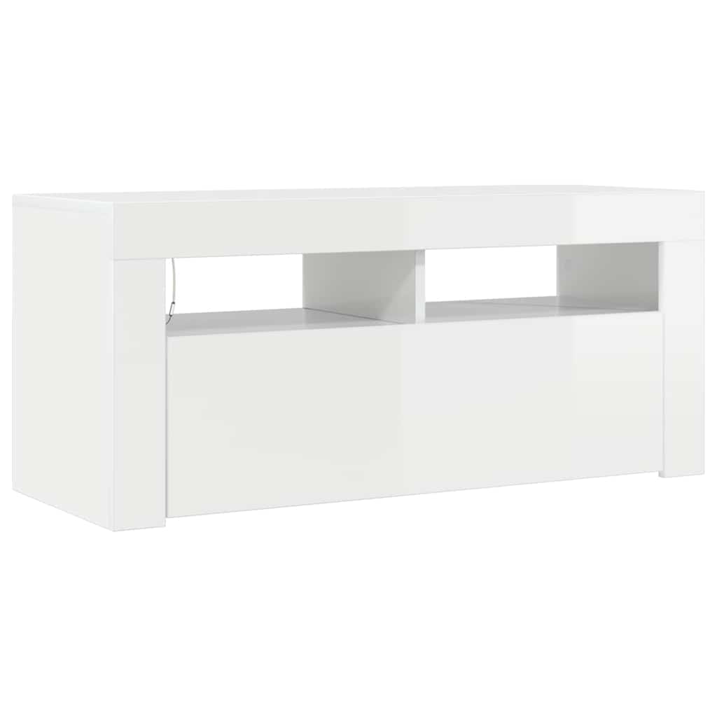 Móvel de TV com luzes LED 90x39x30 cm branco brilhante