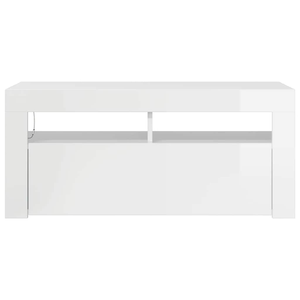 Móvel de TV com luzes LED 90x39x30 cm branco brilhante