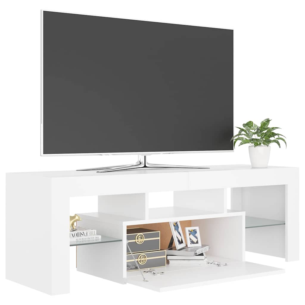 Móvel de TV com luzes LED 90x39x30 cm branco brilhante