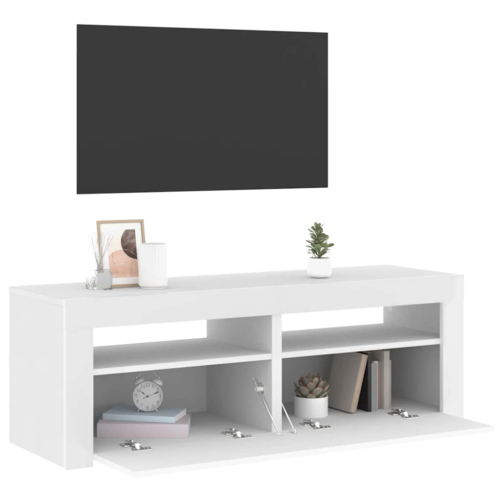 Móvel de TV com luzes LED 120x30x36 cm branco