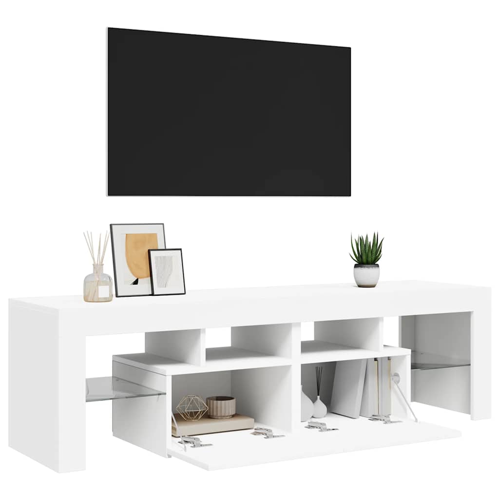 Móvel de TV com luzes LED 140x36,5x40 cm branco brilhante
