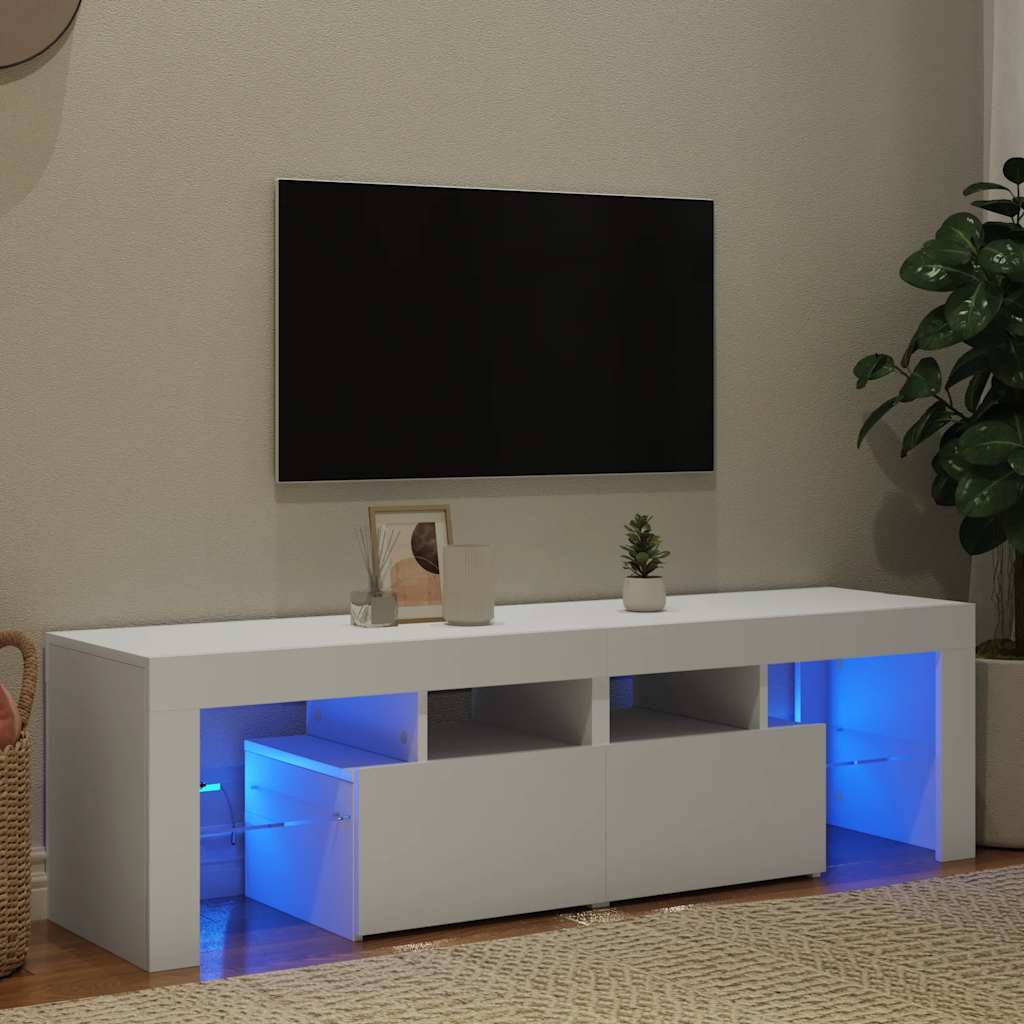 Móvel de TV com luzes LED 140x36,5x40 cm branco brilhante