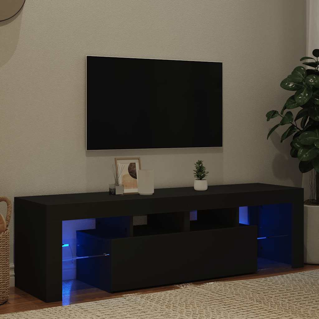 Móvel de TV com luzes LED 140x36,5x40 cm branco brilhante