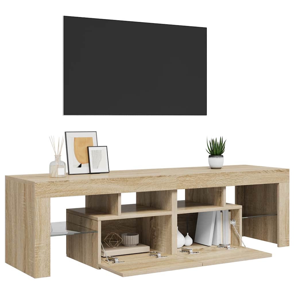 Móvel de TV com luzes LED 140x36,5x40 cm branco brilhante