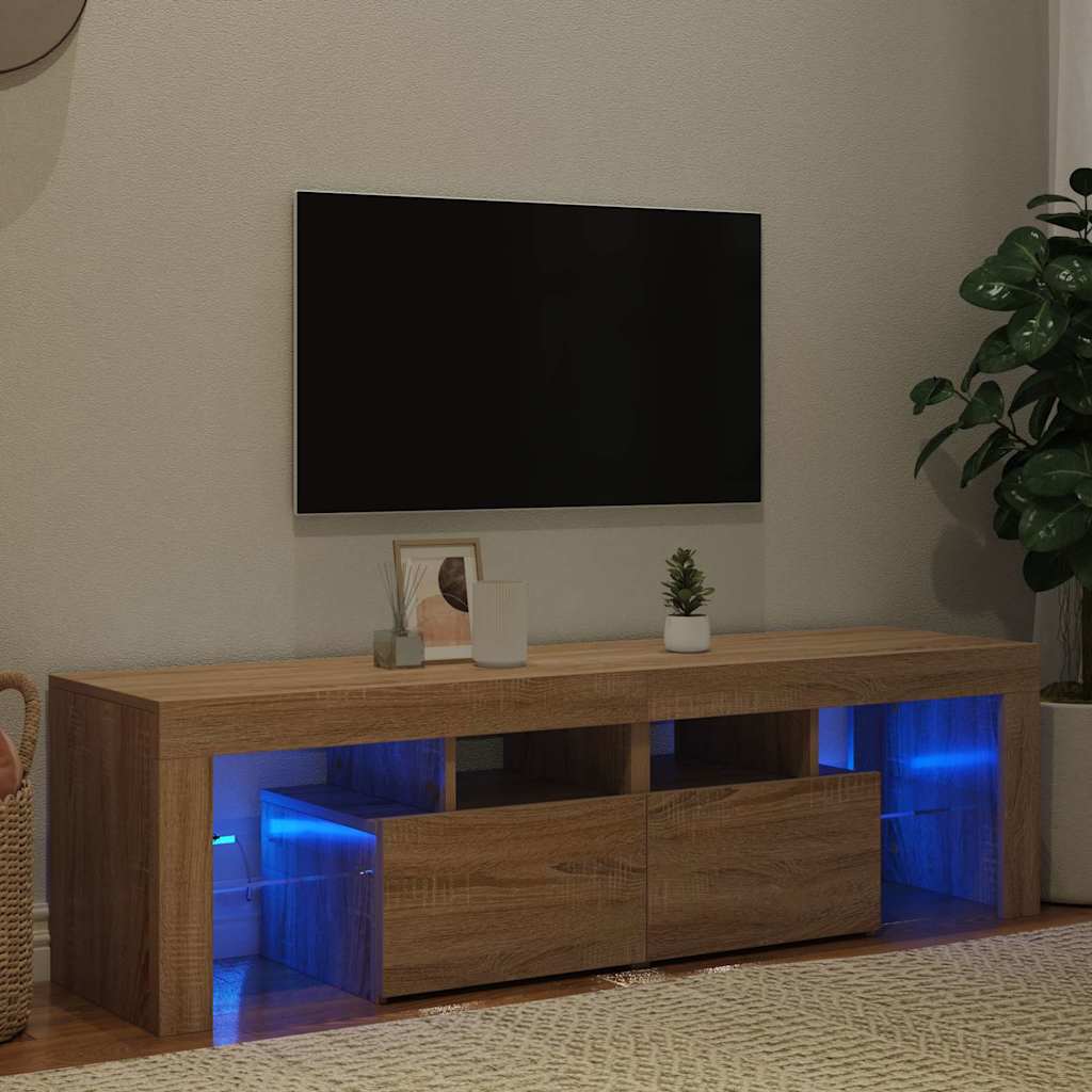 Móvel de TV com luzes LED 140x36,5x40 cm branco brilhante