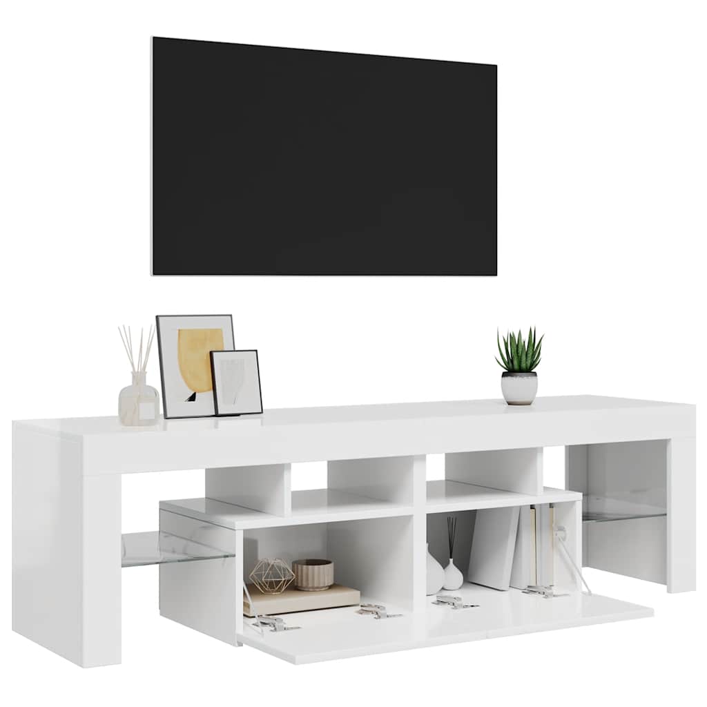Móvel de TV com luzes LED 140x36,5x40 cm branco brilhante