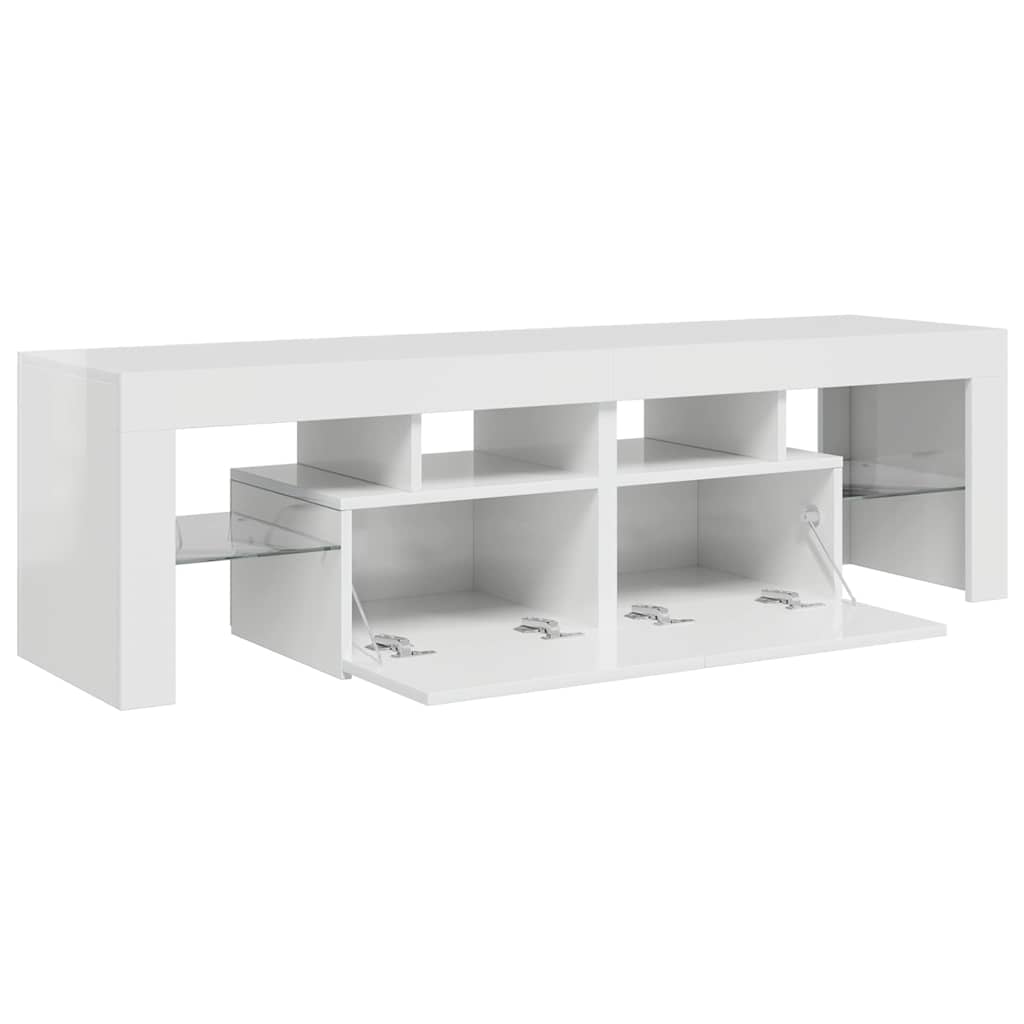 Móvel de TV com luzes LED 140x36,5x40 cm branco brilhante