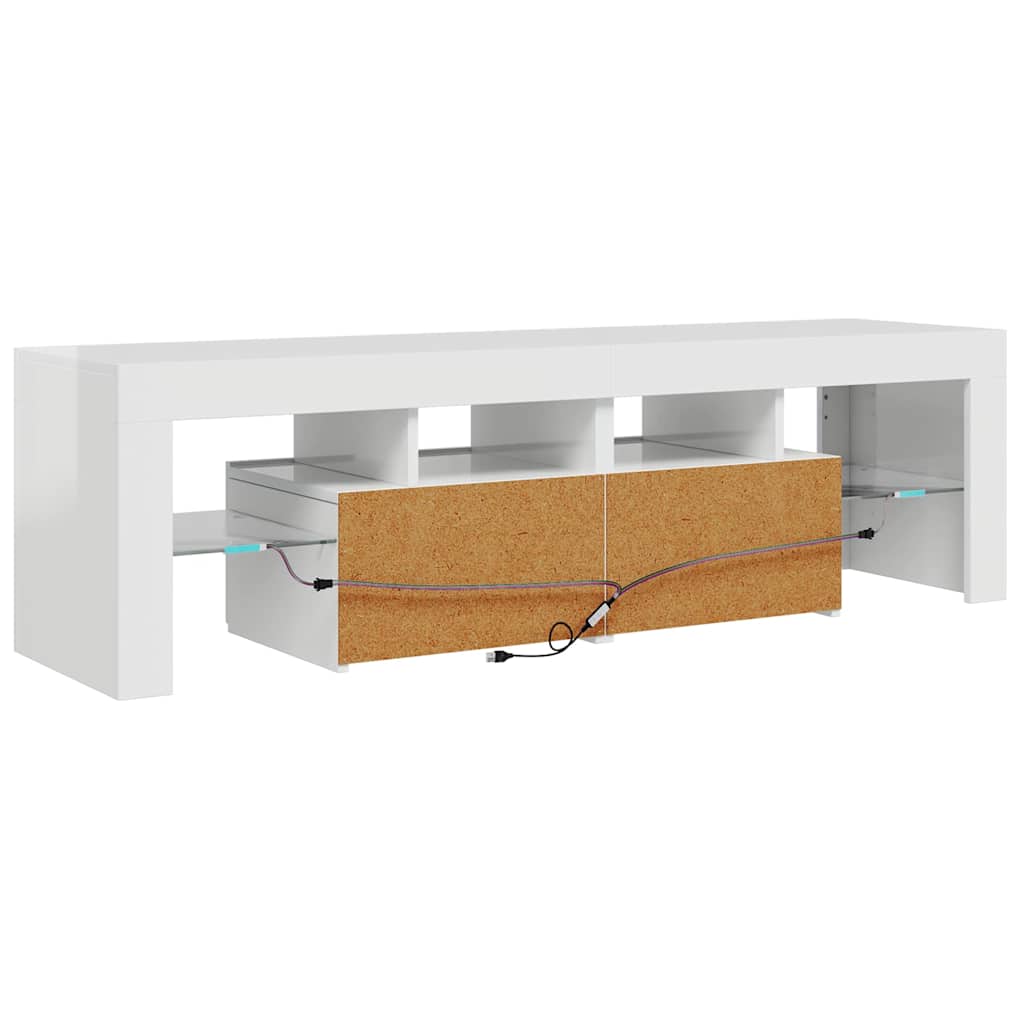 Móvel de TV com luzes LED 140x36,5x40 cm branco brilhante