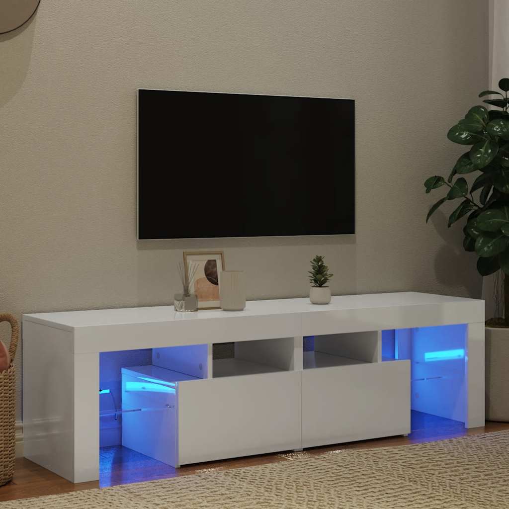 Móvel de TV com luzes LED 140x36,5x40 cm branco brilhante