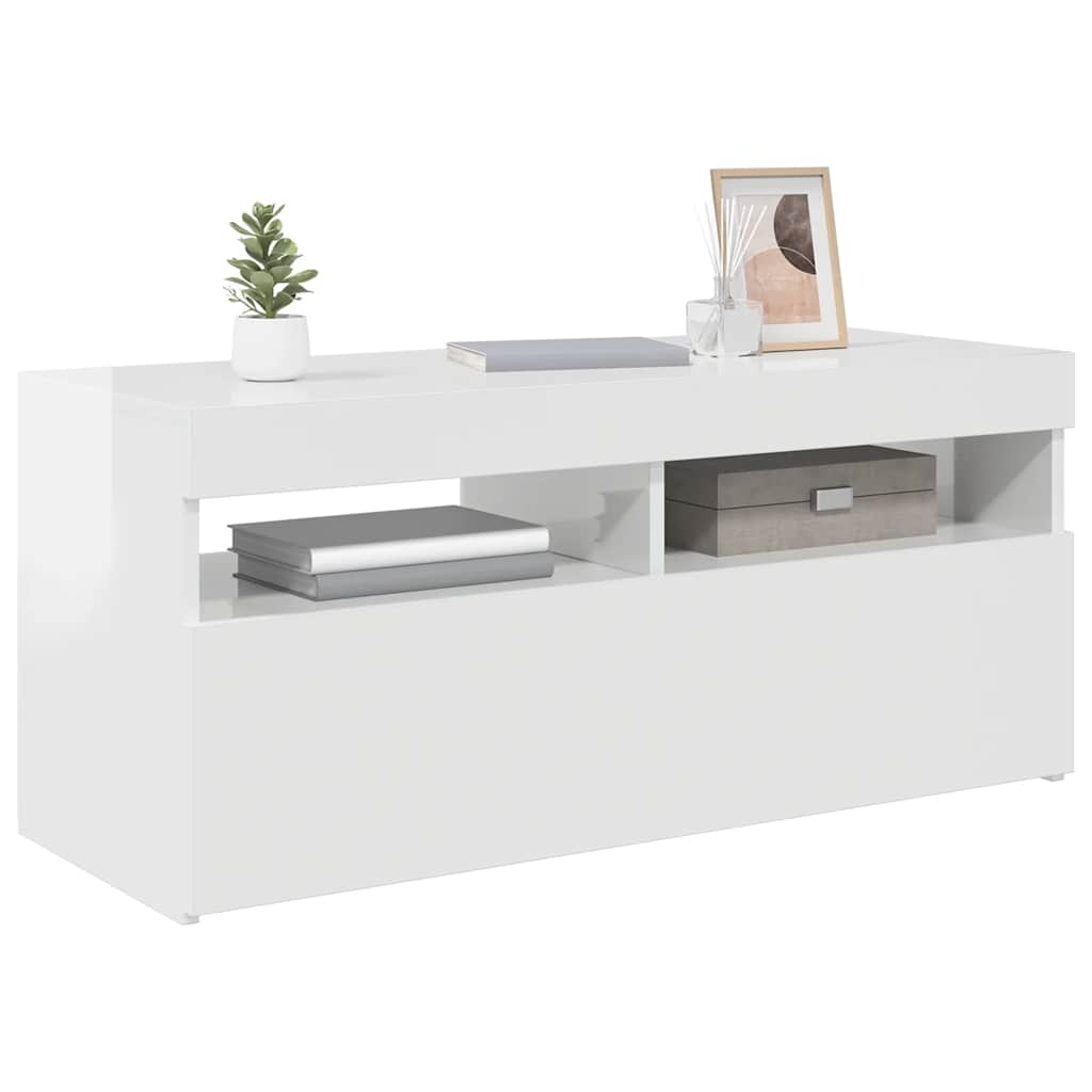 Móvel de TV com luzes LED 90x39x30 cm branco brilhante