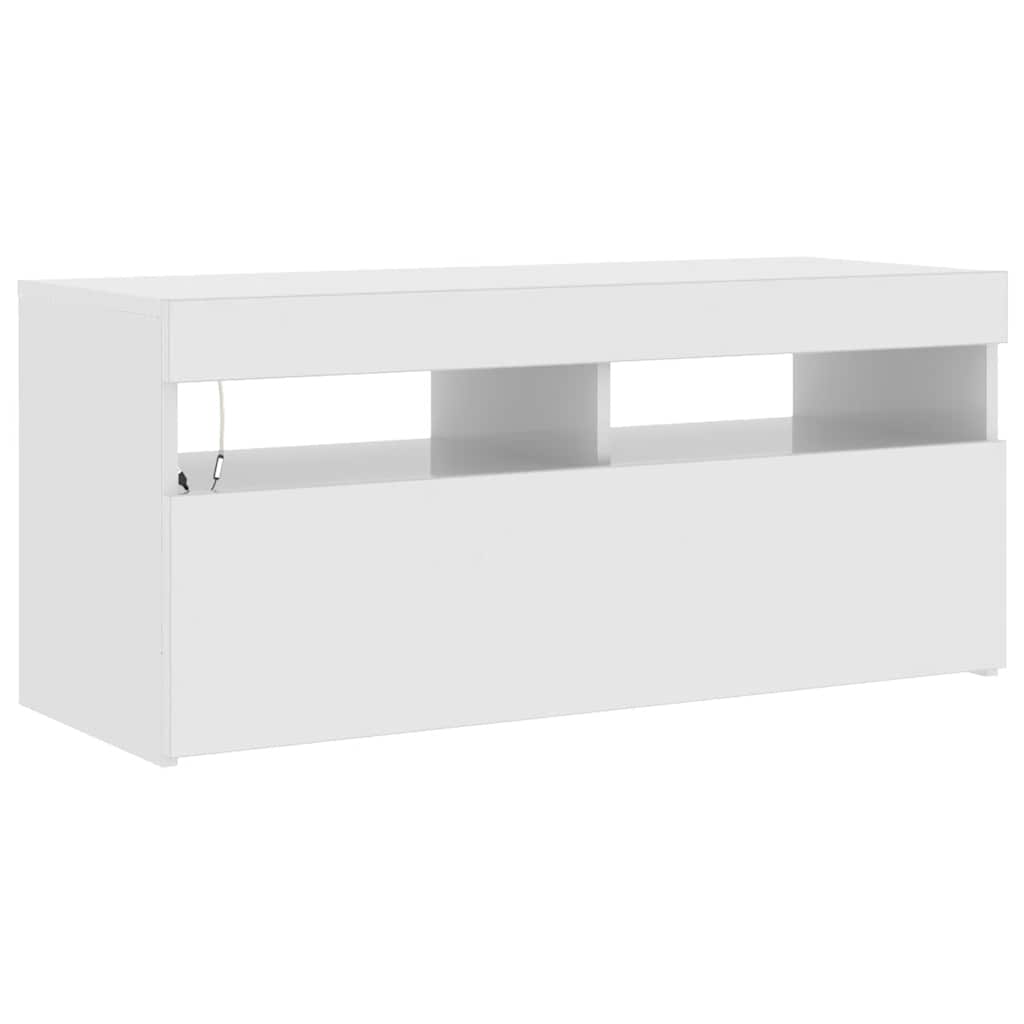 Móvel de TV com luzes LED 90x39x30 cm branco brilhante