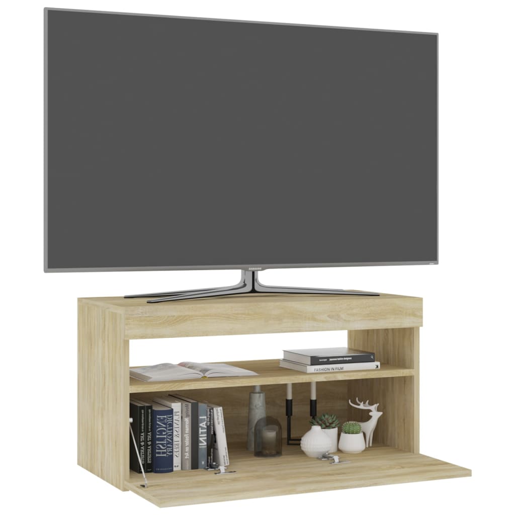 Móvel de TV com luzes LED 75x35x40 cm branco