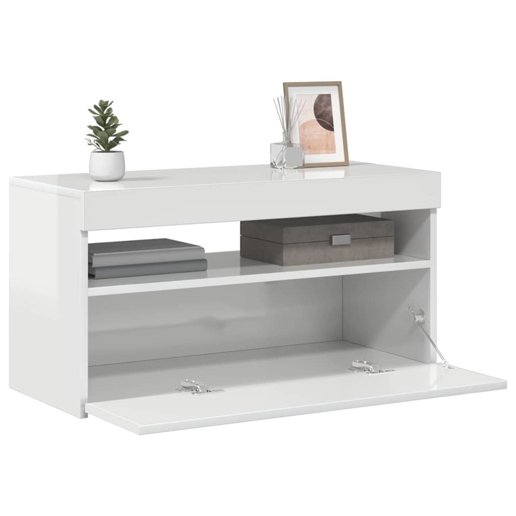 Móvel de TV com luzes LED 75x35x40 cm branco