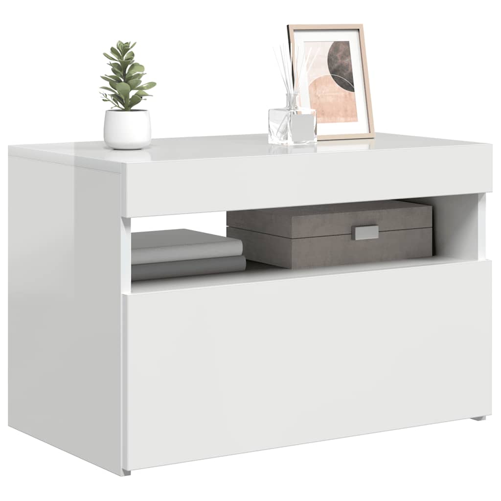 Móvel de TV com luzes LED 90x39x30 cm branco brilhante