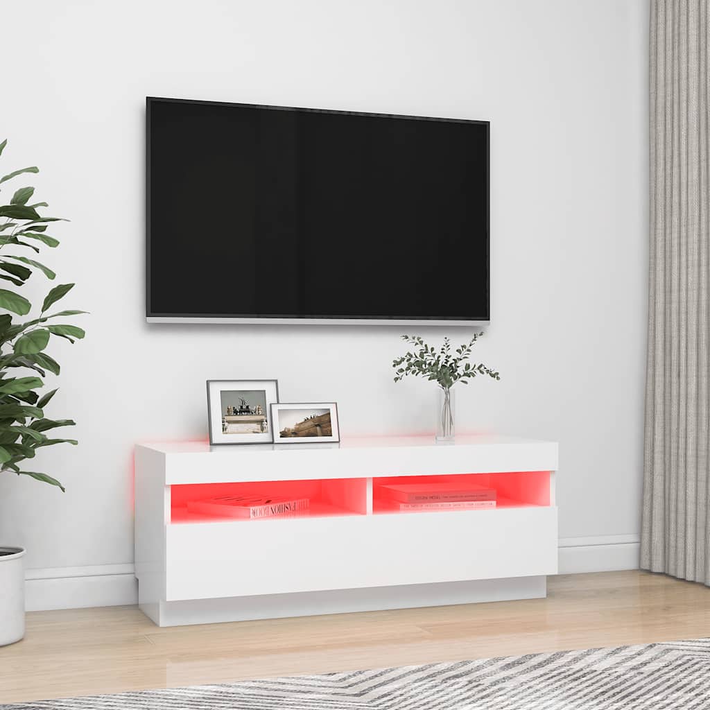 Móvel de TV com luzes LED 120x30x36 cm branco