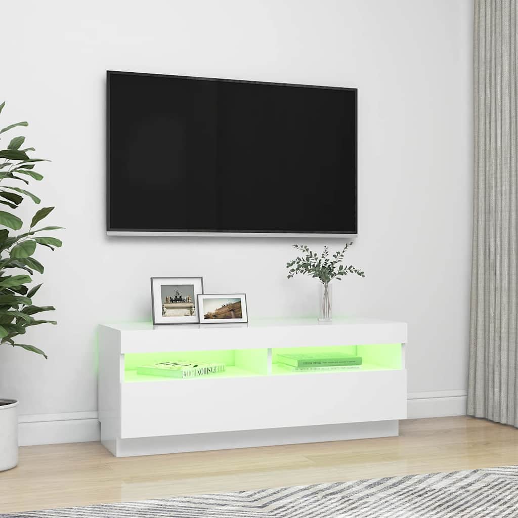Móvel de TV com luzes LED 120x30x36 cm branco