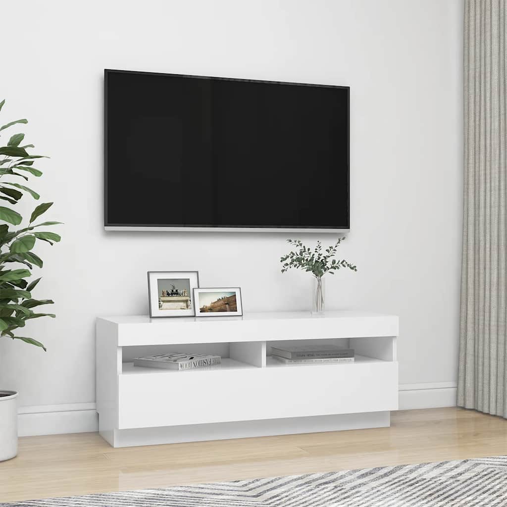 Móvel de TV com luzes LED 120x30x36 cm branco