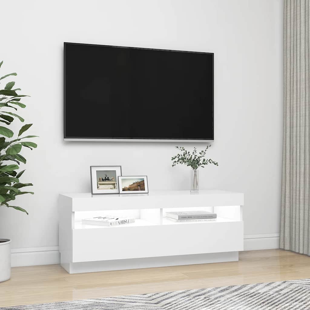 Móvel de TV com luzes LED 120x30x36 cm branco