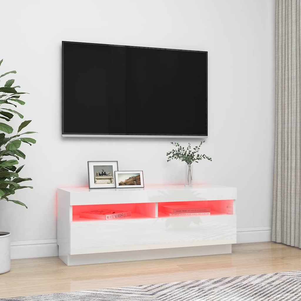 Móvel de TV com luzes LED 120x30x36 cm branco