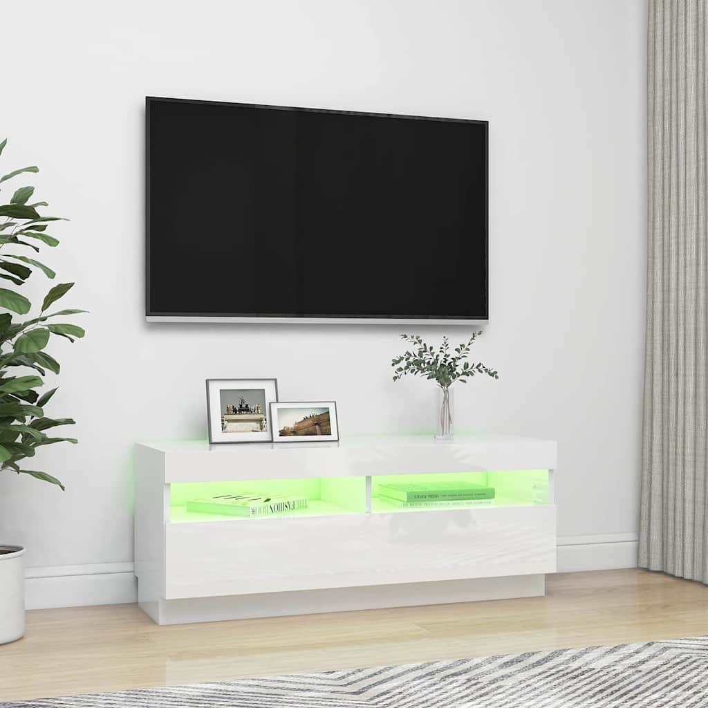 Móvel de TV com luzes LED 120x30x36 cm branco