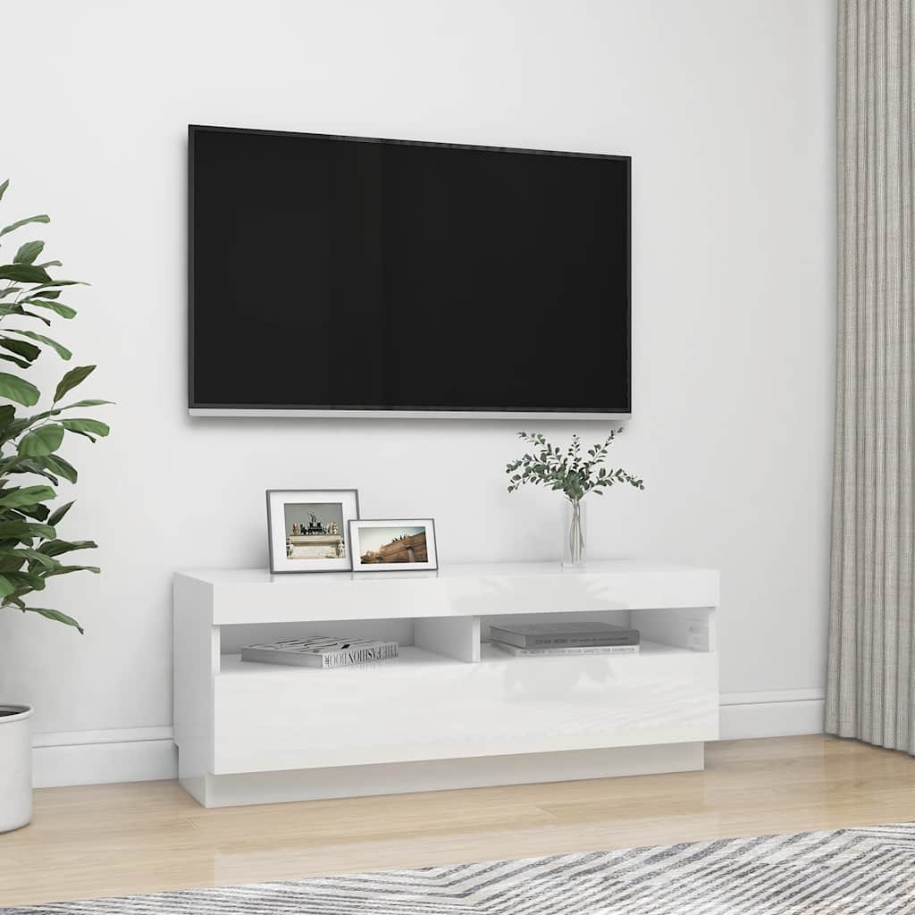 Móvel de TV com luzes LED 120x30x36 cm branco