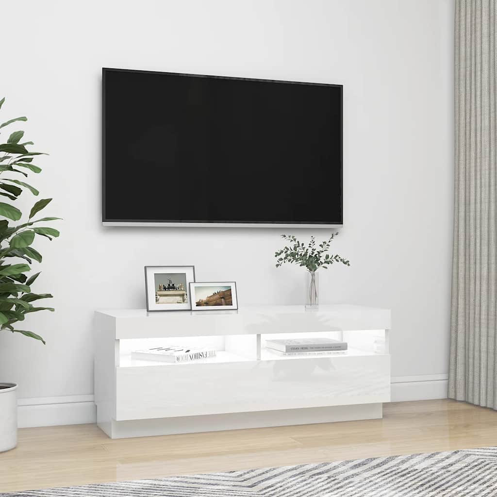Móvel de TV com luzes LED 120x30x36 cm branco