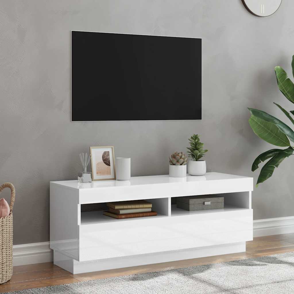 Móvel de TV com luzes LED 120x30x36 cm branco