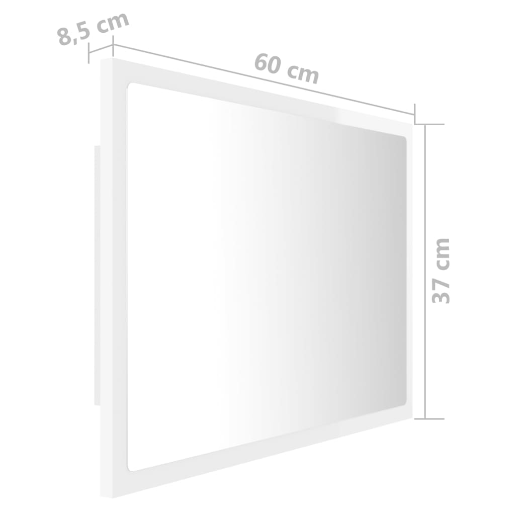 Espelho casa banho c/ LED 60x8,5x37cm acrílico branco brilhante