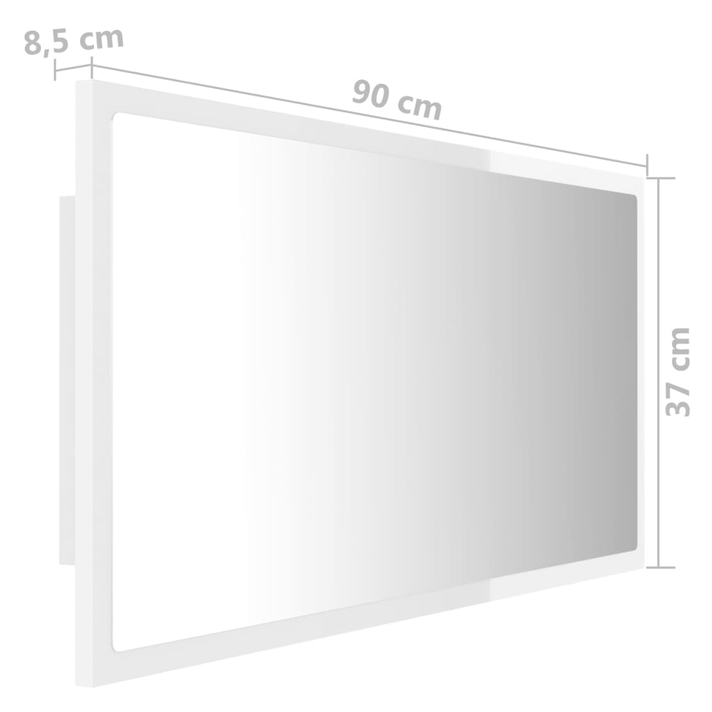 Espelho casa banho c/ LED 60x8,5x37cm acrílico branco brilhante