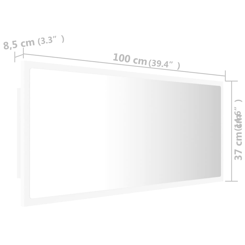 Espelho casa banho c/ LED 60x8,5x37cm acrílico branco brilhante