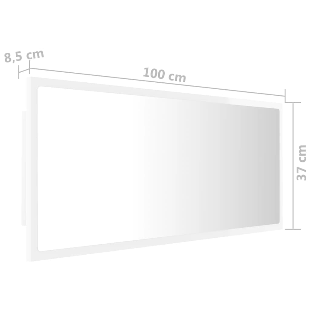 Espelho casa banho c/ LED 60x8,5x37cm acrílico branco brilhante