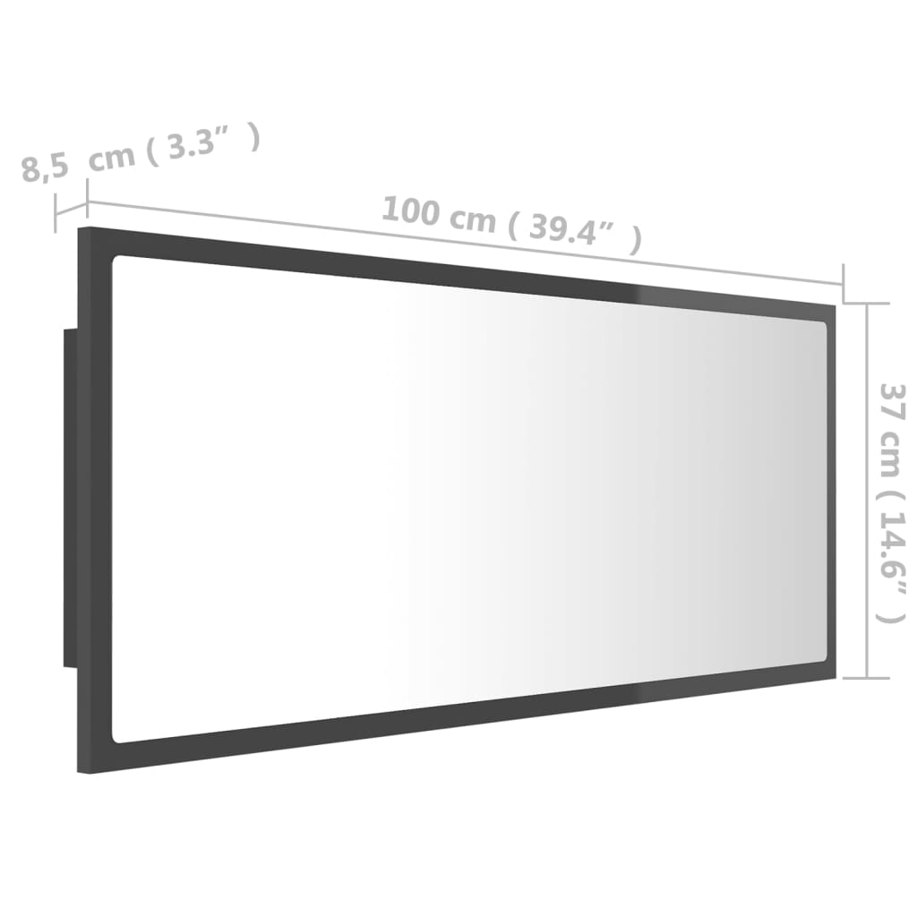 Espelho casa banho c/ LED 60x8,5x37cm acrílico branco brilhante