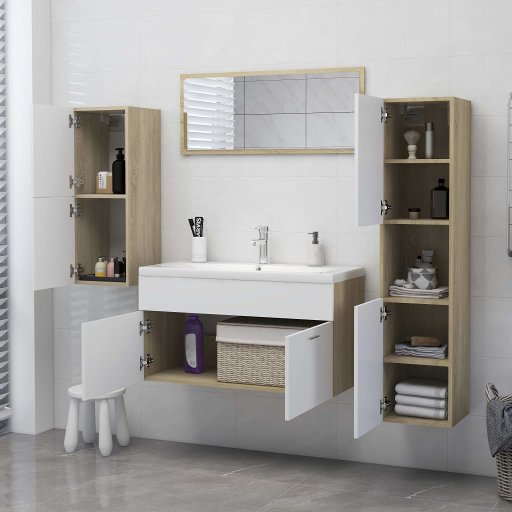 Armário casa de banho derivados de madeira branco brilhante