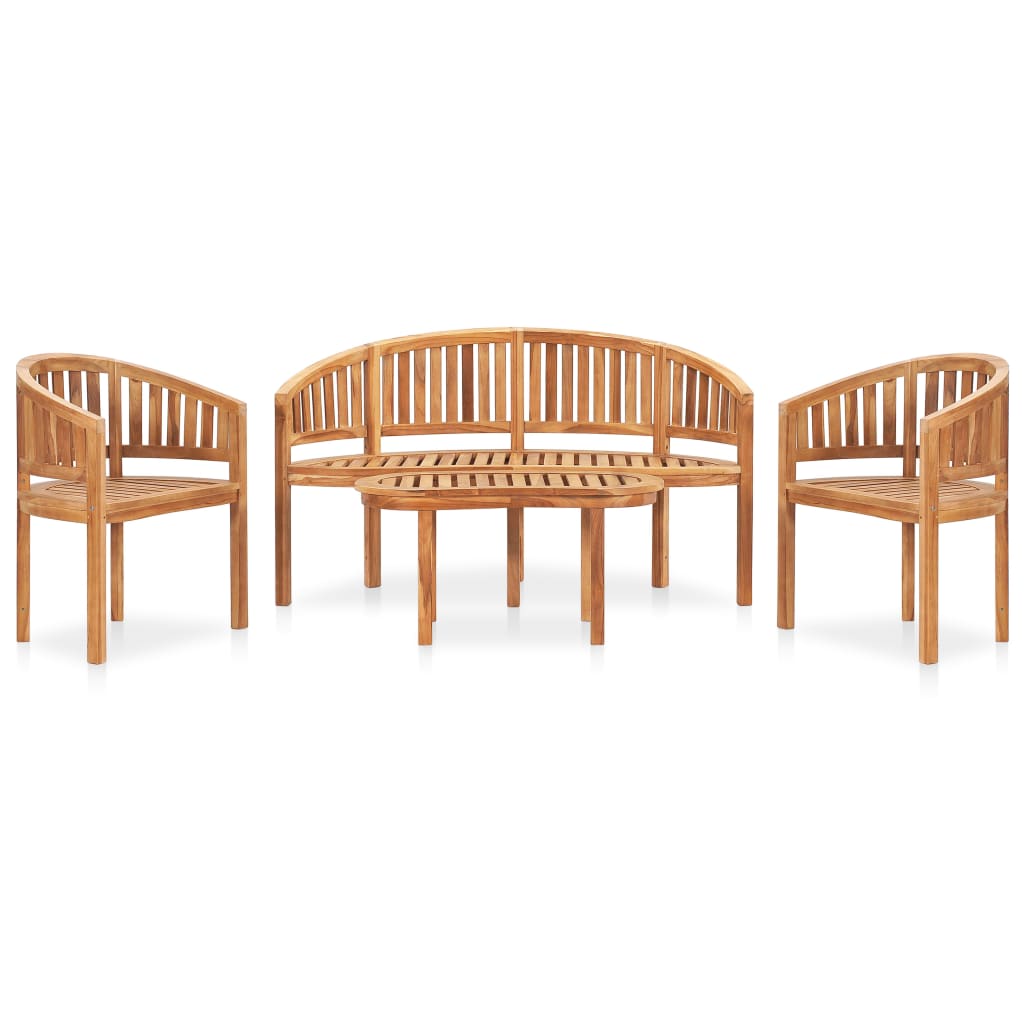 5 pcs conj. lounge de jardim formato banana teca maciça