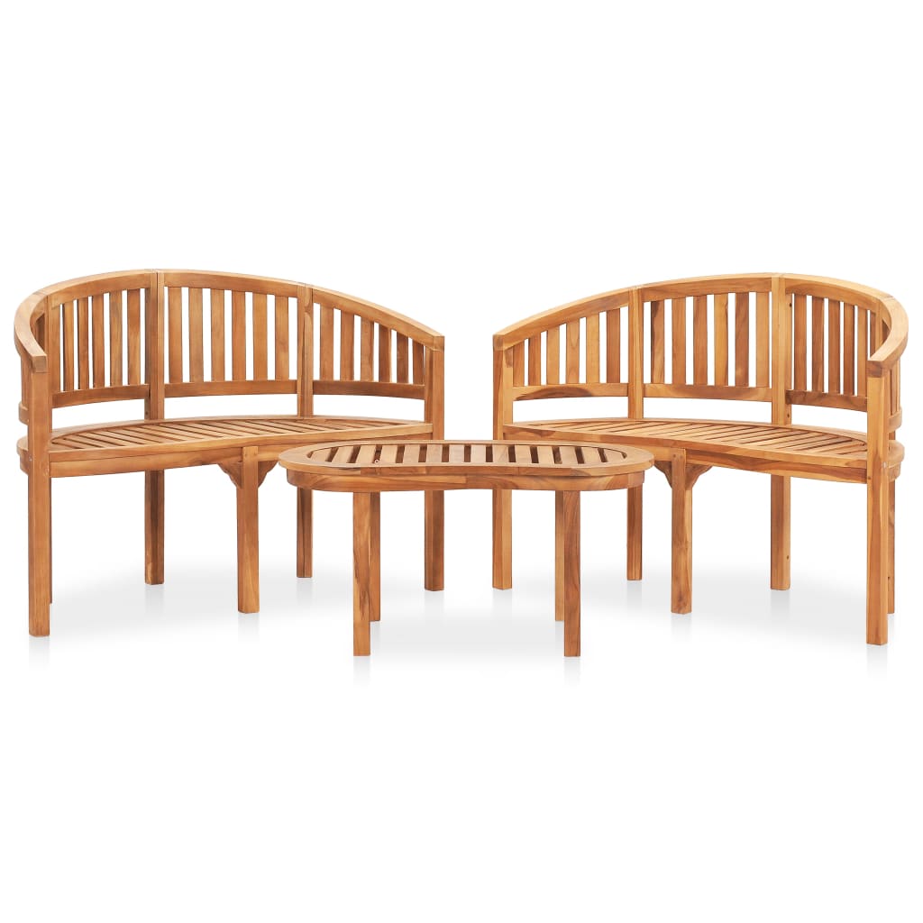 3 pcs conj. lounge de jardim formato banana teca maciça
