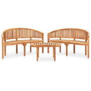 3 pcs conj. lounge de jardim formato banana teca maciça