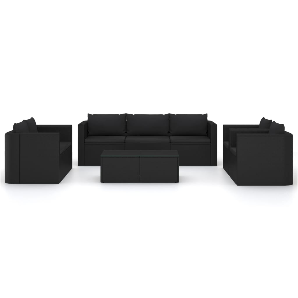 10 pcs conjunto lounge de jardim c/ almofadões vime PE preto