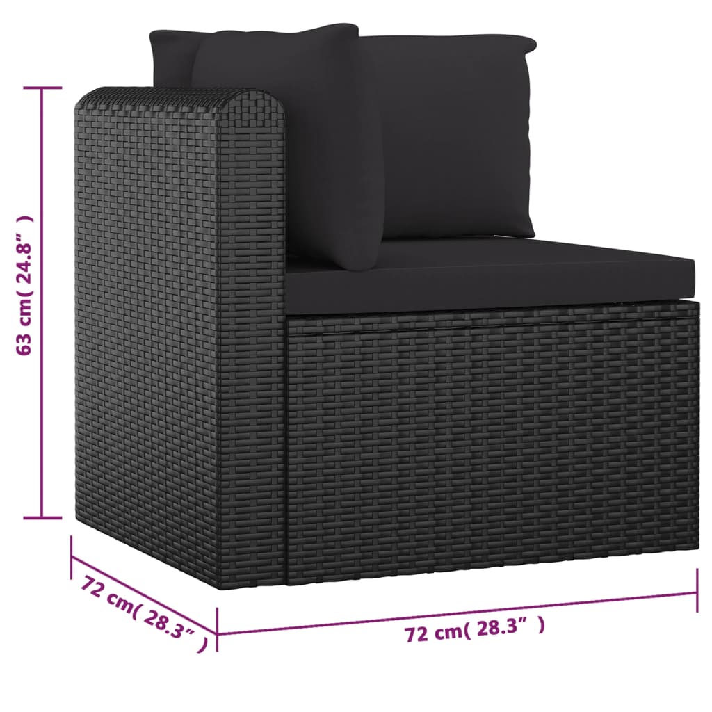 10 pcs conjunto lounge de jardim c/ almofadões vime PE preto