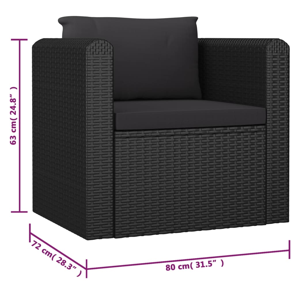 10 pcs conjunto lounge de jardim c/ almofadões vime PE preto