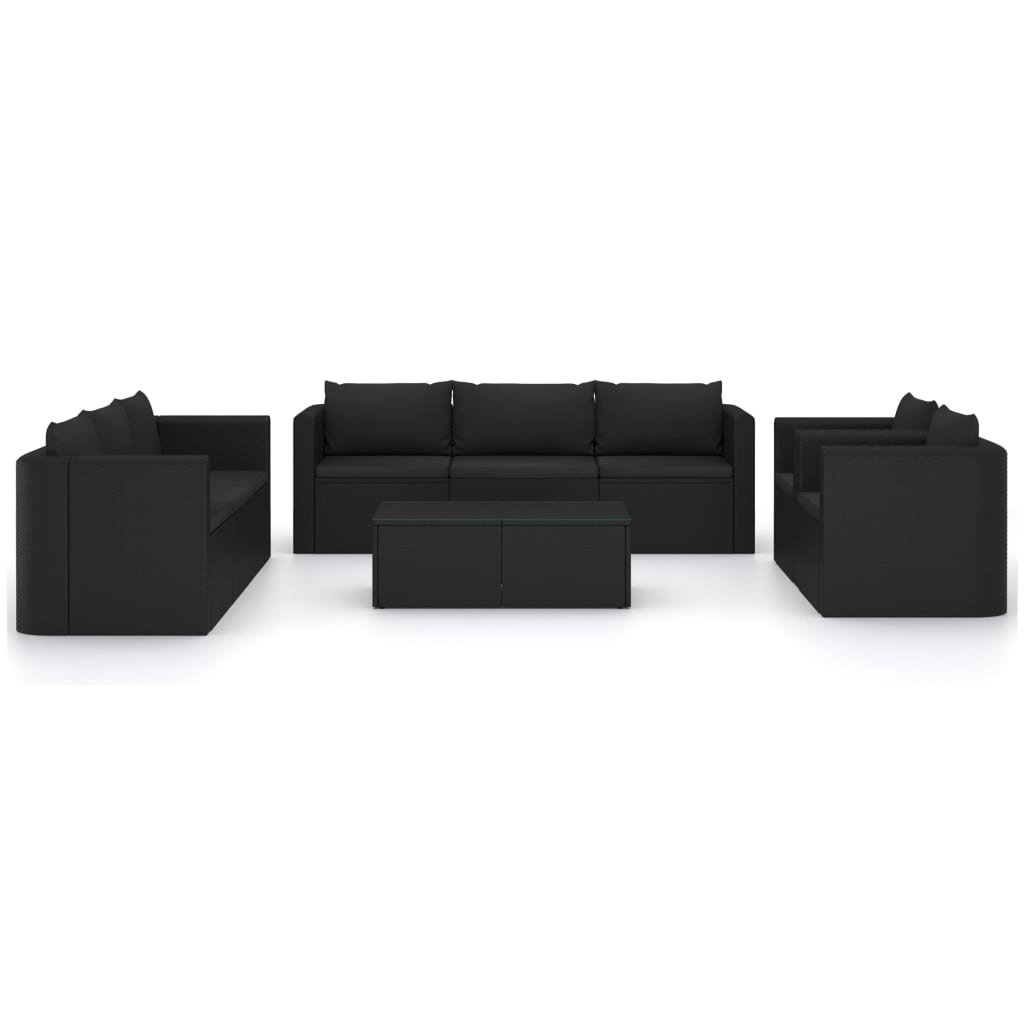 10 pcs conjunto lounge de jardim c/ almofadões vime PE preto