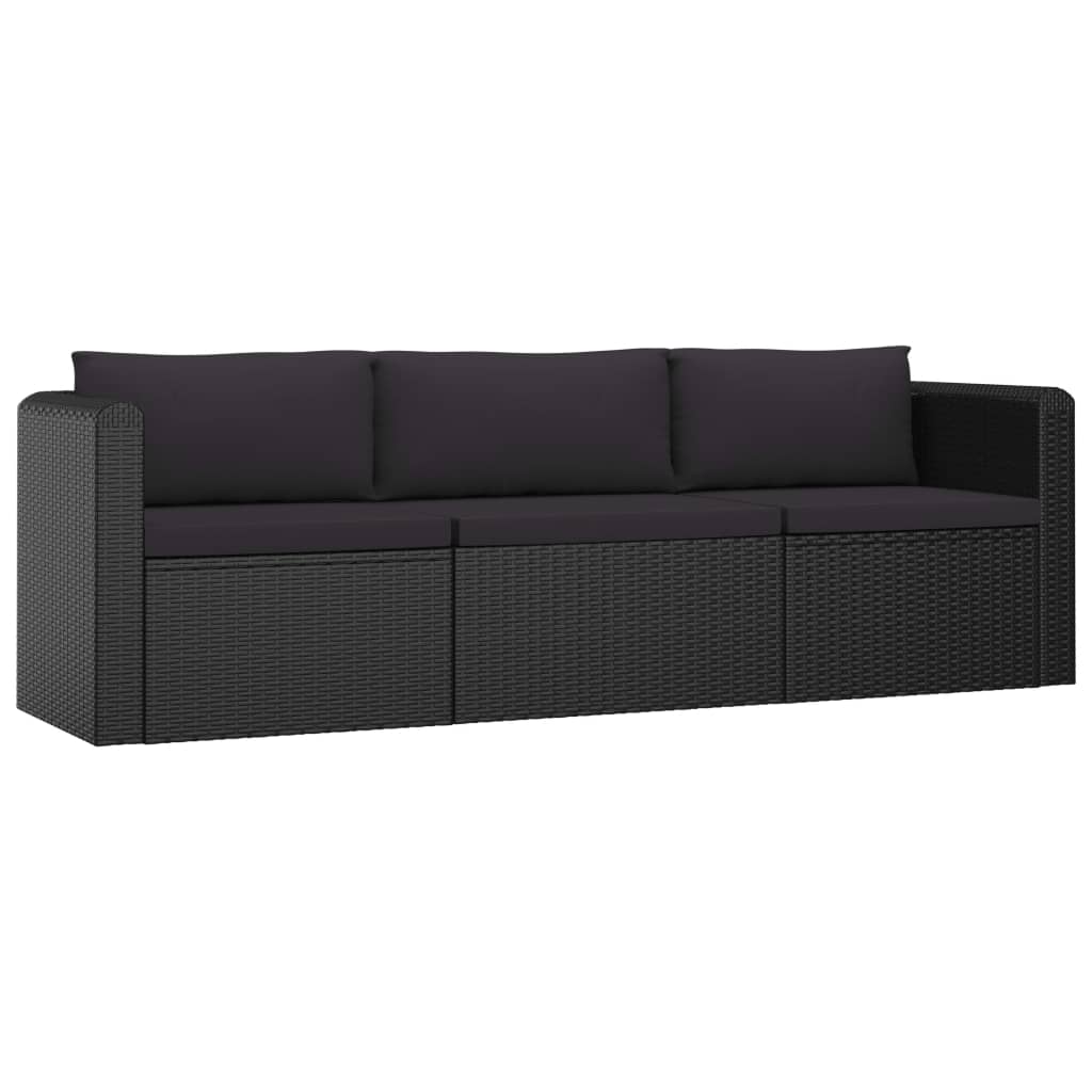 10 pcs conjunto lounge de jardim c/ almofadões vime PE preto