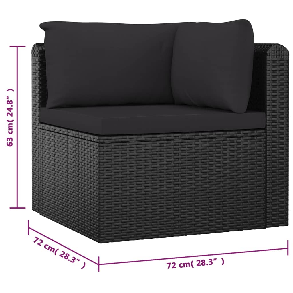 10 pcs conjunto lounge de jardim c/ almofadões vime PE preto