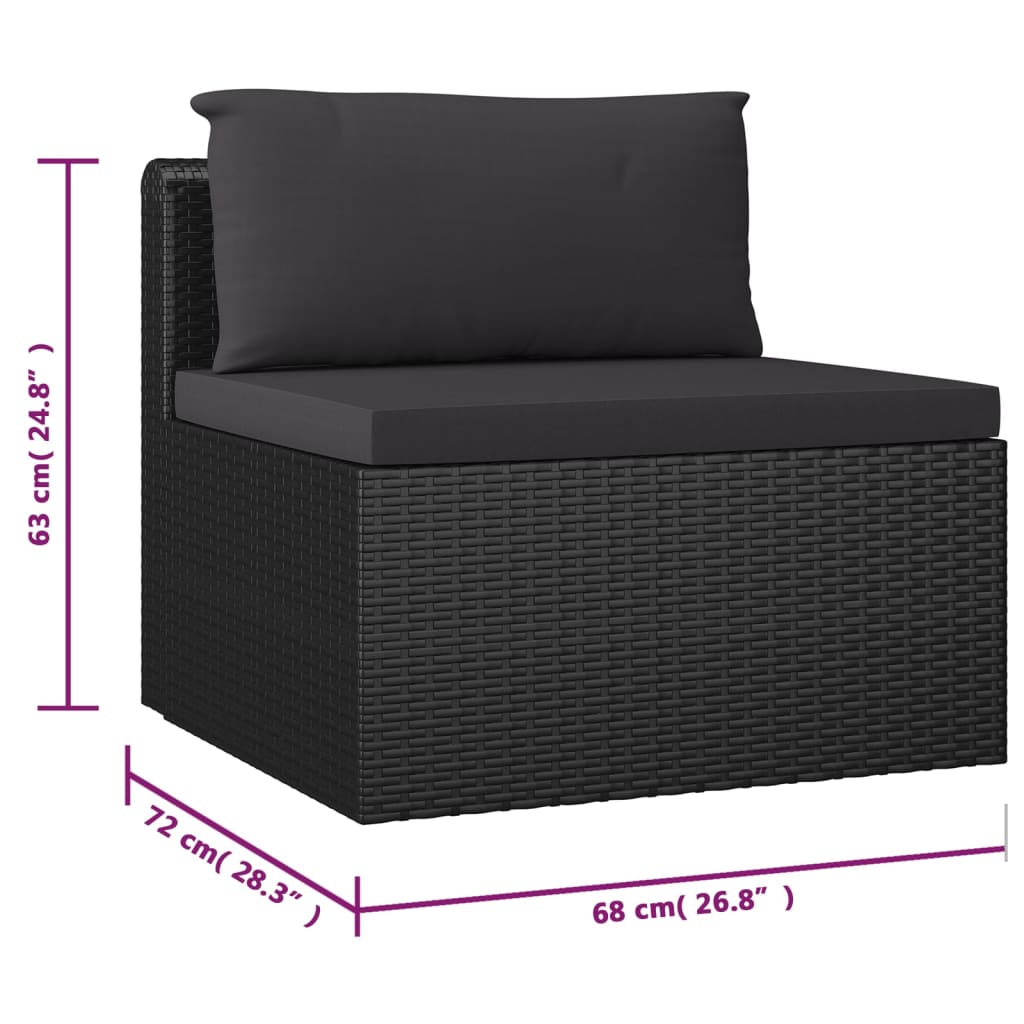 10 pcs conjunto lounge de jardim c/ almofadões vime PE preto
