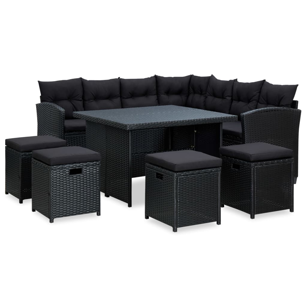 6 pcs conjunto lounge de jardim c/ almofadões vime PE cinzento