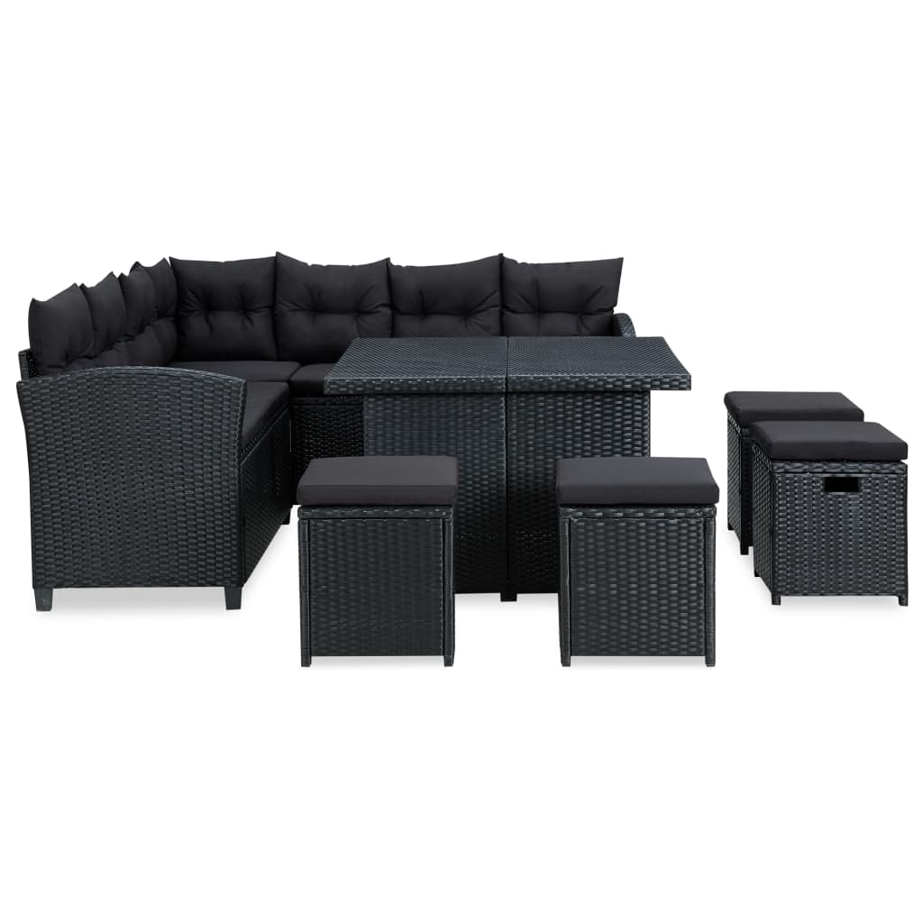 6 pcs conjunto lounge de jardim c/ almofadões vime PE cinzento