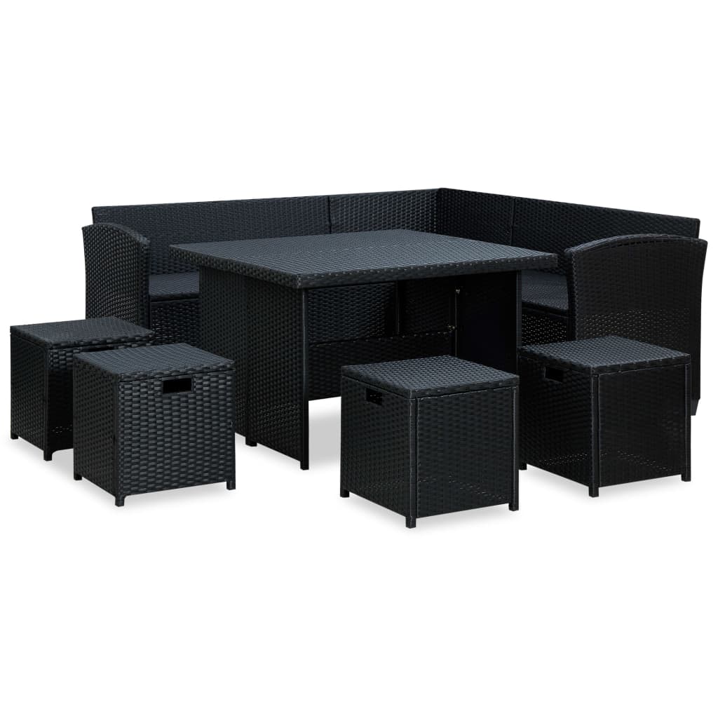 6 pcs conjunto lounge de jardim c/ almofadões vime PE cinzento