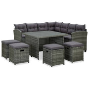 6 pcs conjunto lounge de jardim c/ almofadões vime PE cinzento