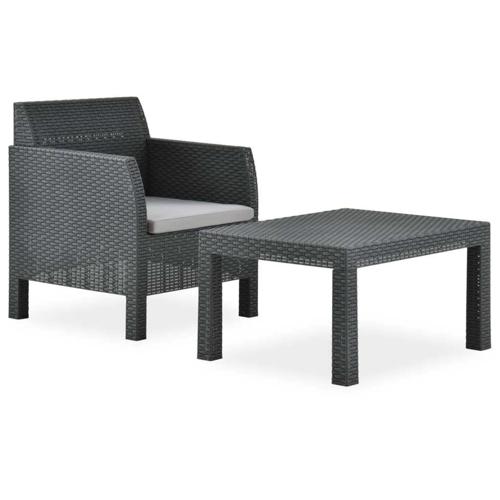 2 pcs conjunto lounge de jardim com almofadão vime PP antracite